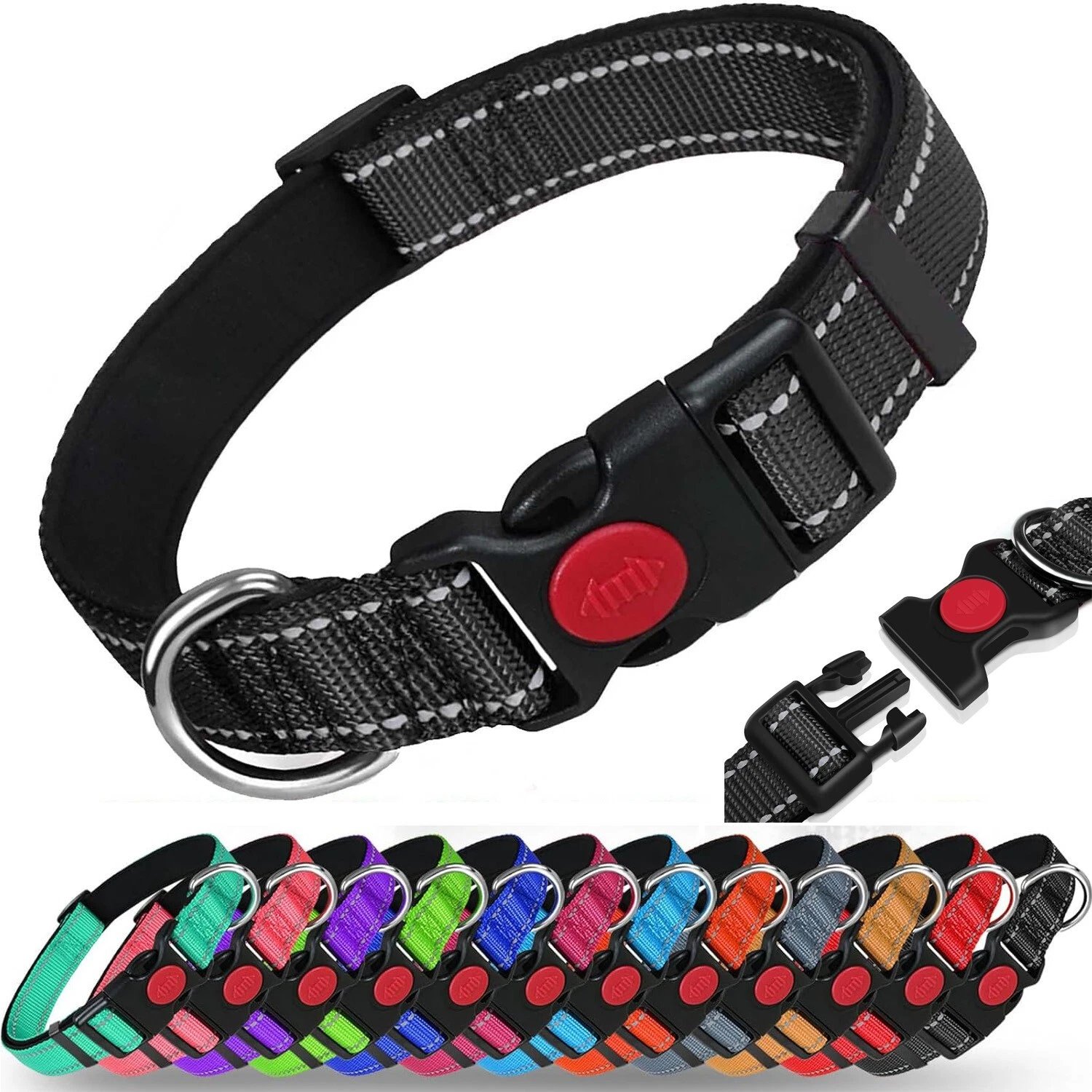 Dog Collar Reflective Adjustable Puppy Comfortable Padded Neoprene Small Medium - Image 3