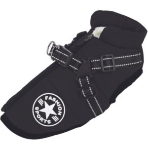 Dog Coat Waterproof With Harness Jacket Raincoat Winter Zip Coats Pet Hole Warm