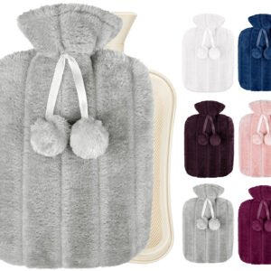 Hot Water Bottle With Cover Fleece Luxury Soft Fluffy 2L Large Rubber Faux Fur