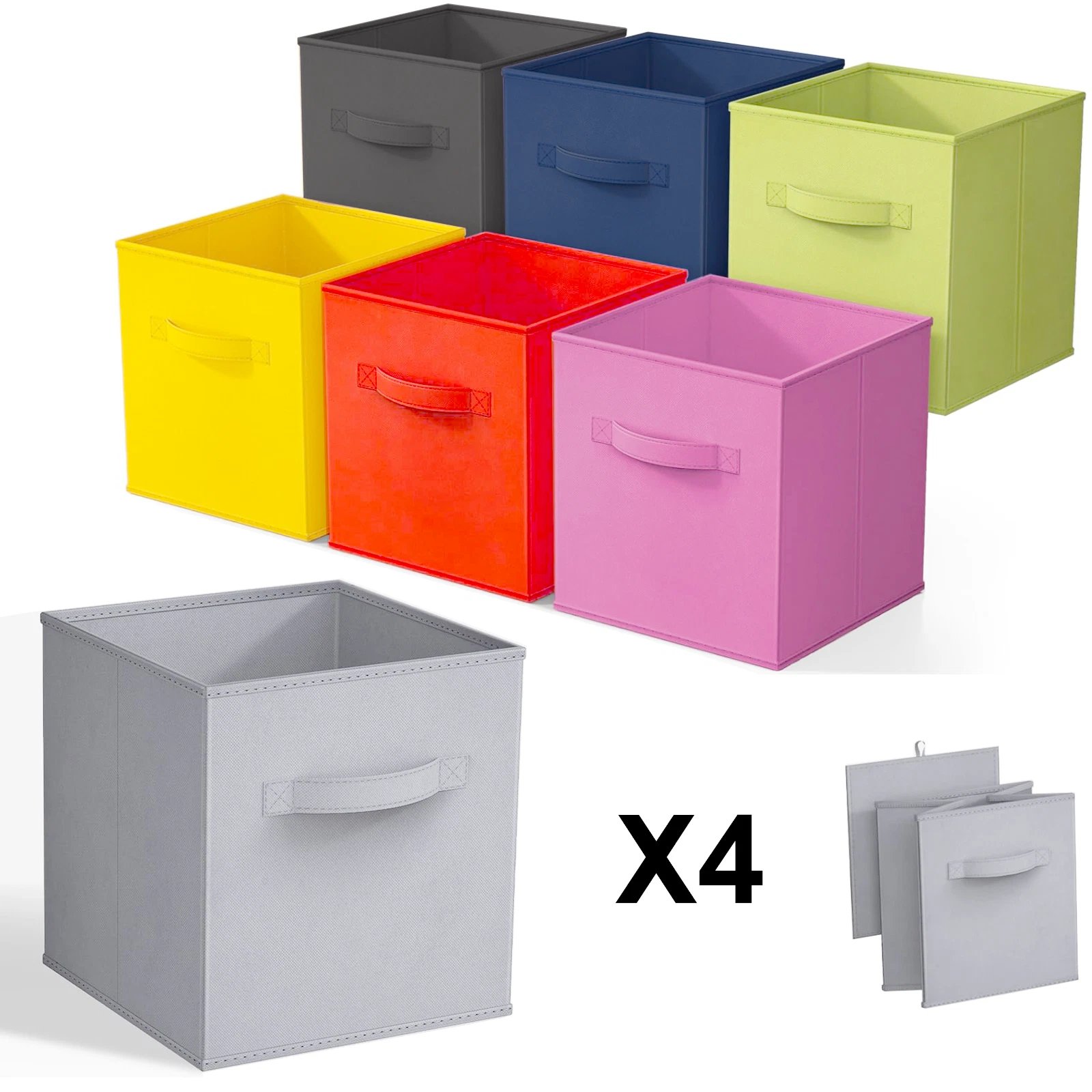 X4 Cube Storage Boxes Fabric Box Organiser Foldable Collapsible Canvas Basket - Image 4
