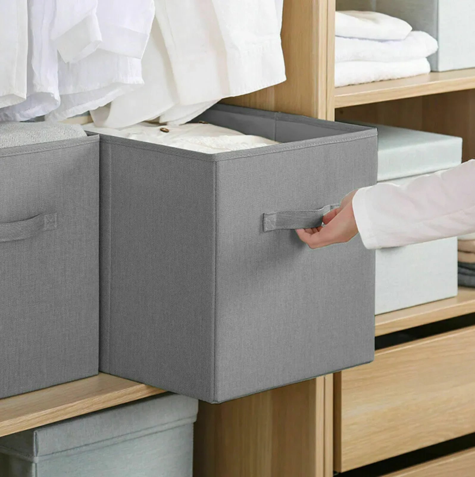 X4 Cube Storage Boxes Fabric Box Organiser Foldable Collapsible Canvas Basket - Image 13
