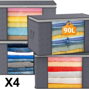 4x Clothes Storage Bags With Zips Bedroom Large Collapsible Storage Box Bedding