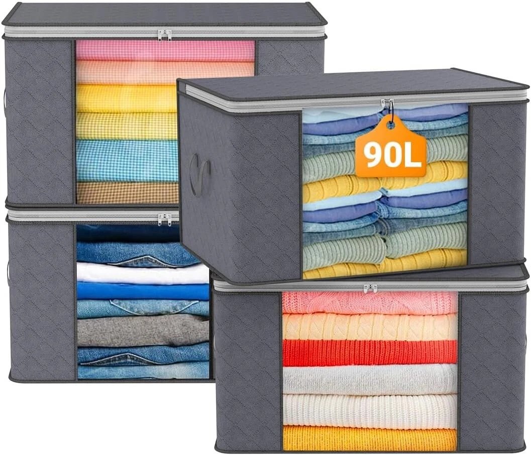 4x Clothes Storage Bags With Zips Bedroom Large Collapsible Storage Box Bedding - Image 2