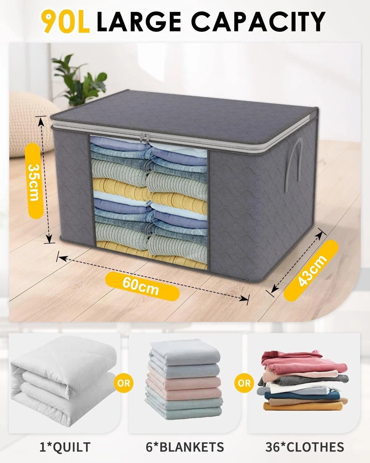 4x Clothes Storage Bags With Zips Bedroom Large Collapsible Storage Box Bedding - Image 3