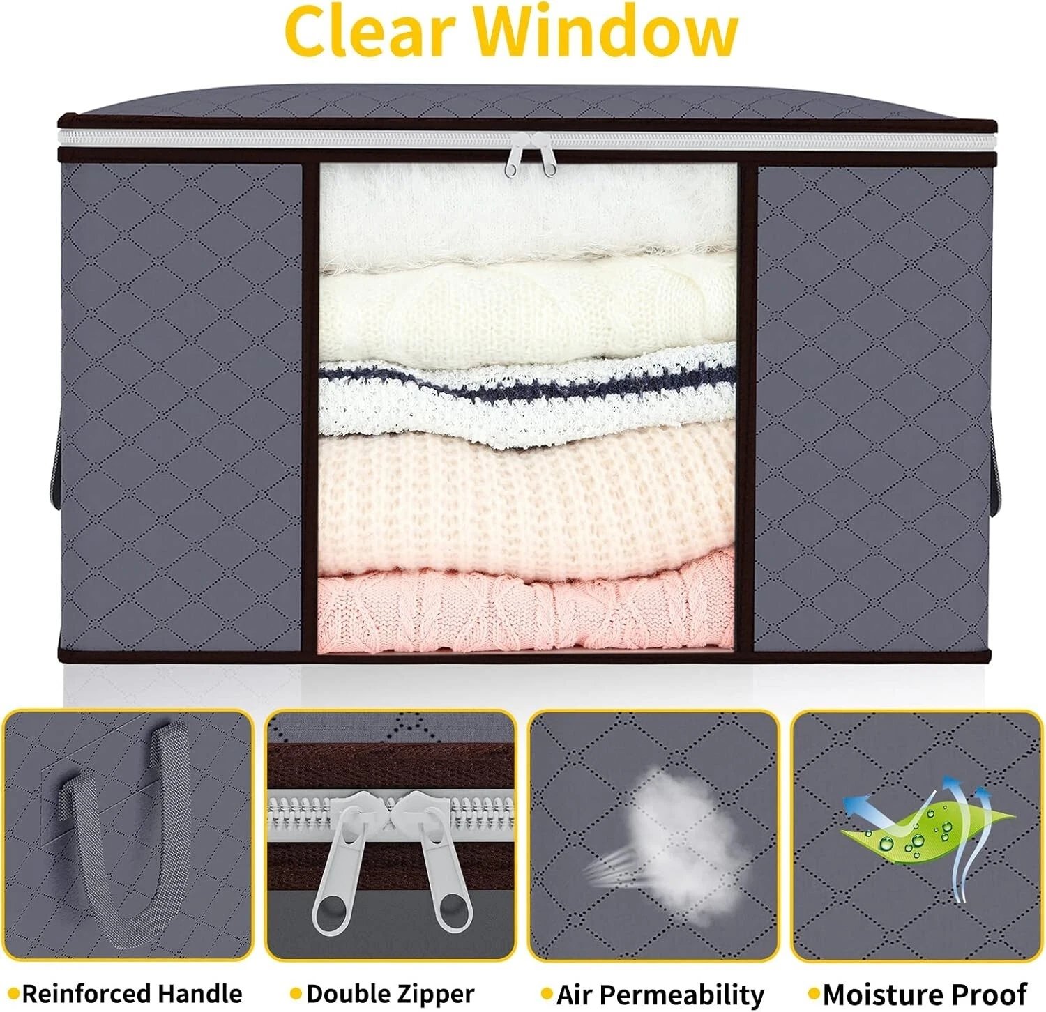 4x Clothes Storage Bags With Zips Bedroom Large Collapsible Storage Box Bedding - Image 5