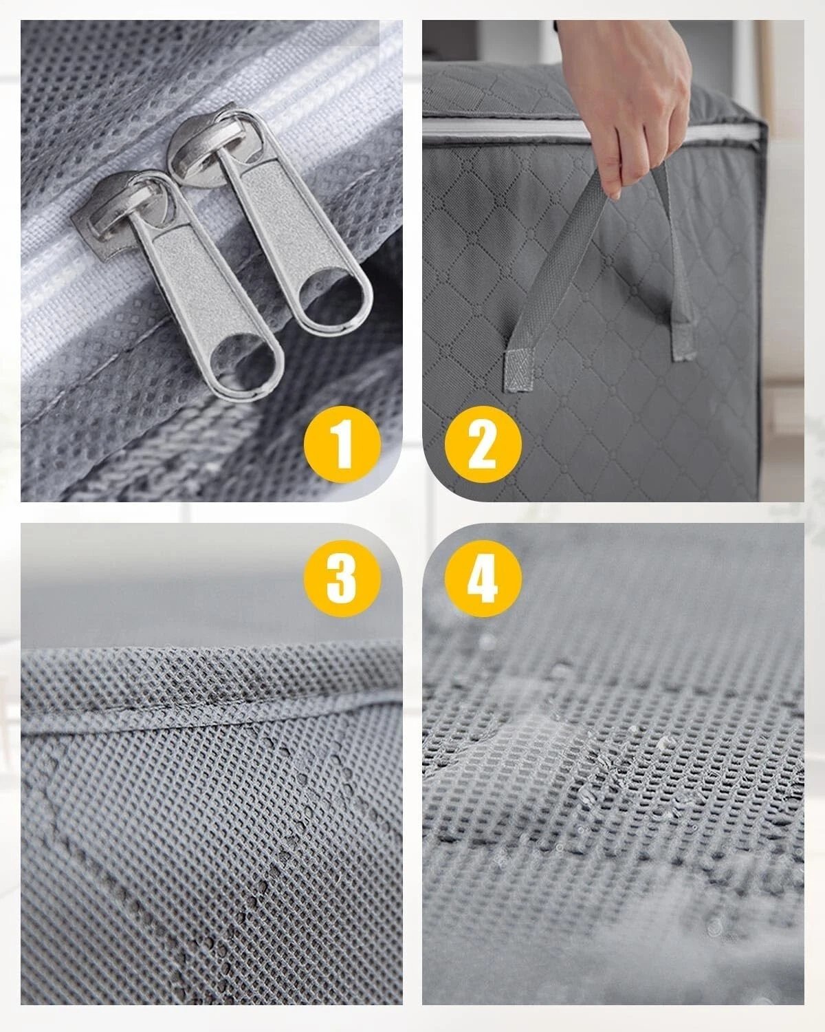 4x Clothes Storage Bags With Zips Bedroom Large Collapsible Storage Box Bedding - Image 7