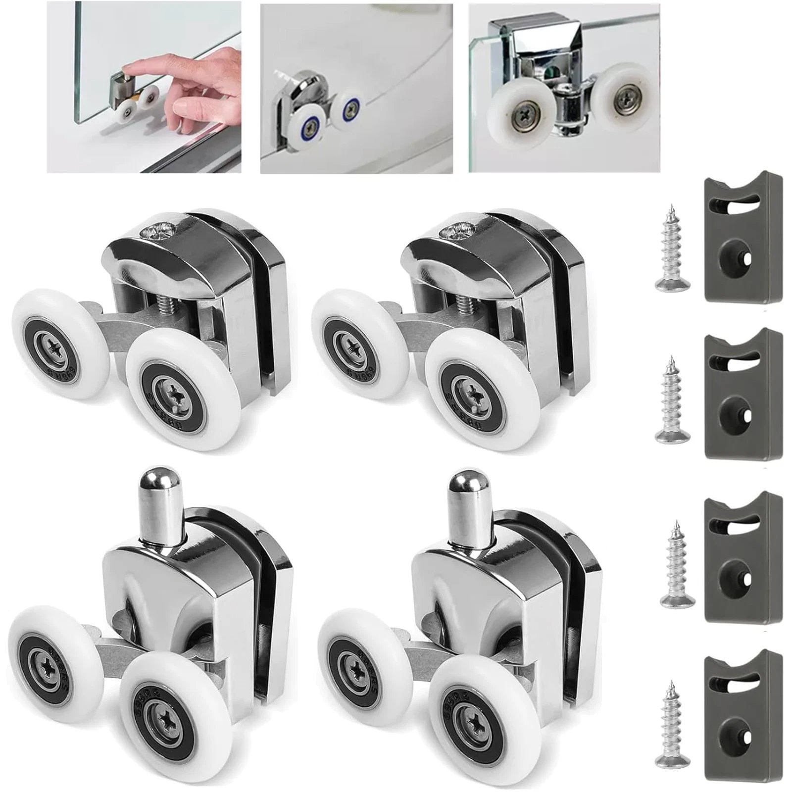 4/8x Shower Door Rollers Wheels Runners for Curved Door Top & Bottom Replacement - Image 2
