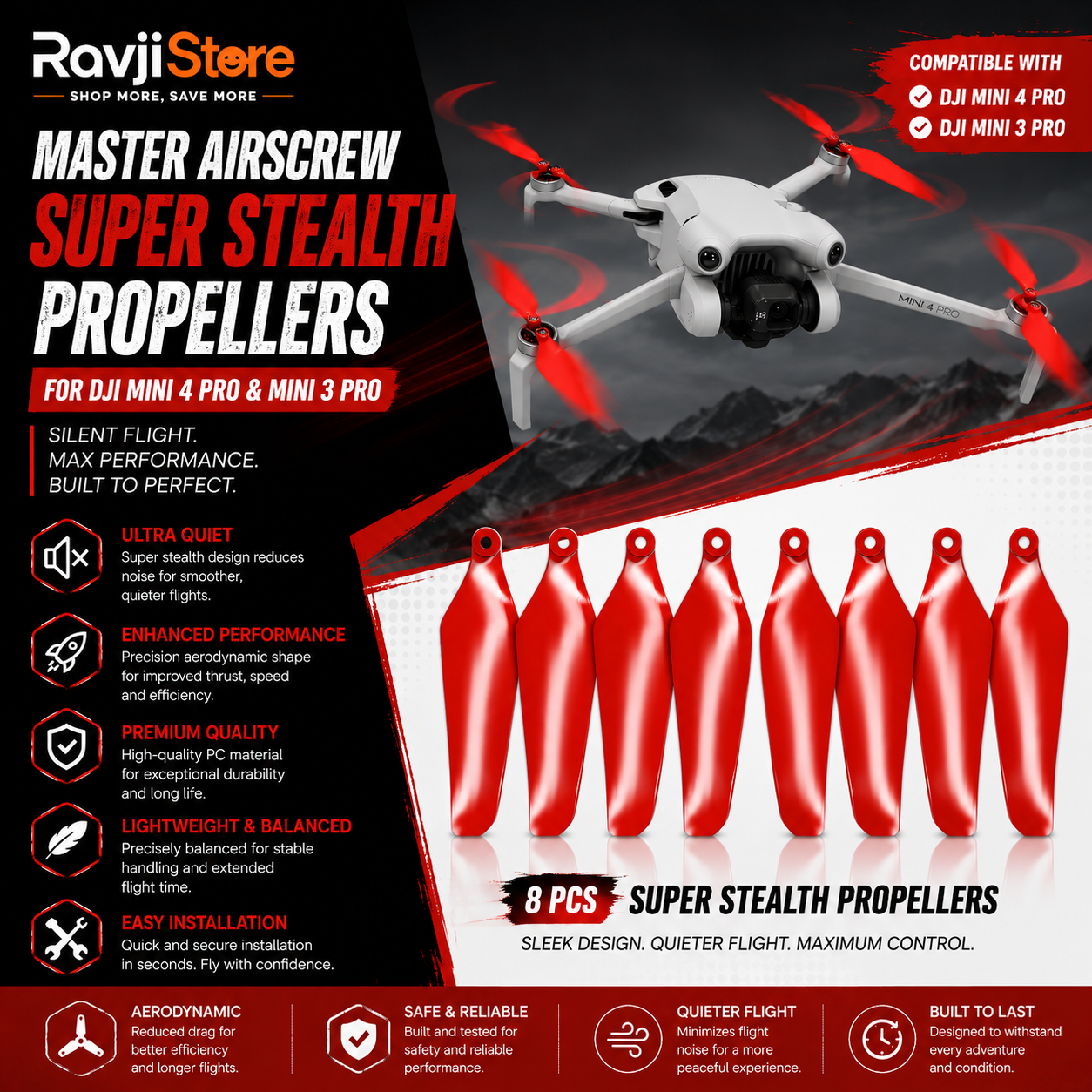 Master Airscrew Super Stealth Propellers for DJI Mini 4 Pro & Mini 3 Pro