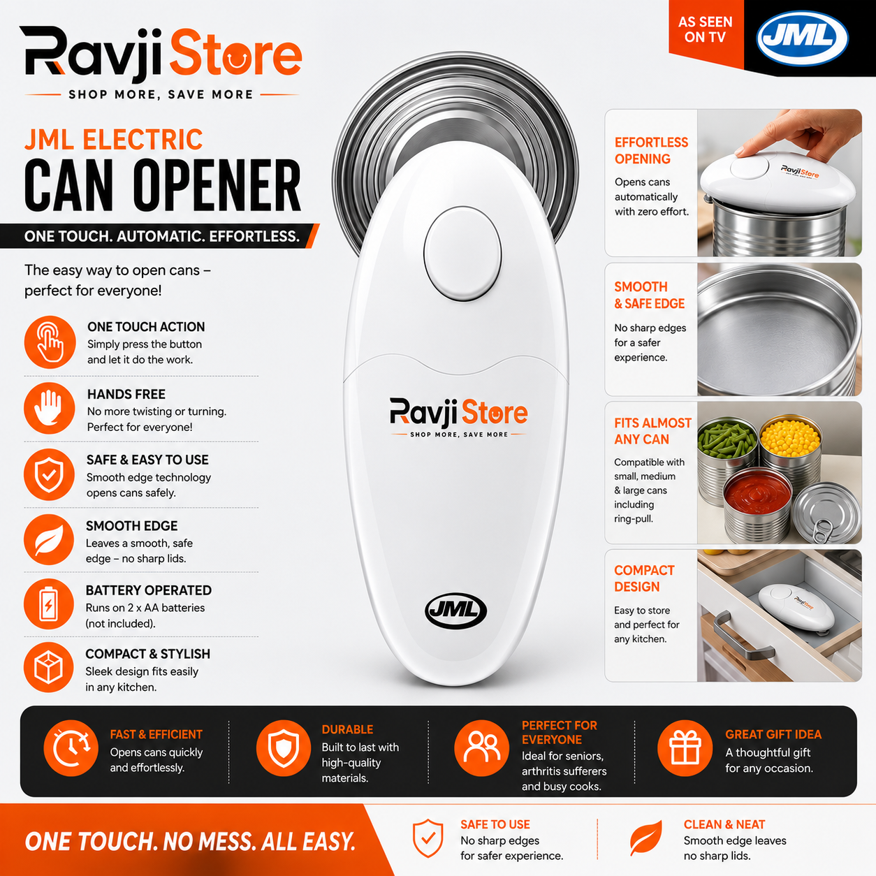 JML Electric Can Opener - One Touch Automatic Tin Opener for Clean, Fast and Eff - Image 2