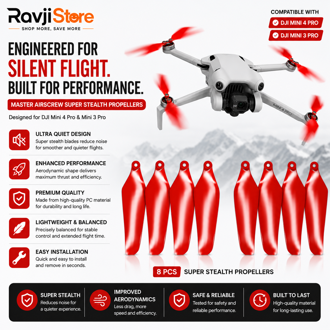 Master Airscrew Super Stealth Propellers for DJI Mini 4 Pro & Mini 3 Pro - Image 3