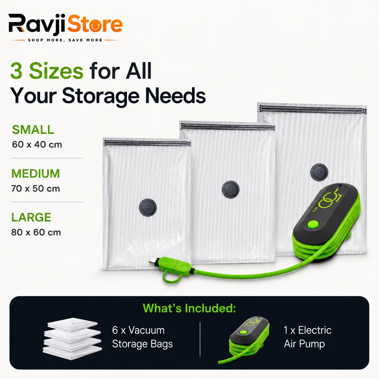 Vacuum Storage Bags Reusable Space Saver Bags with Electric Air Pump – Double Zip Seal - Image 2