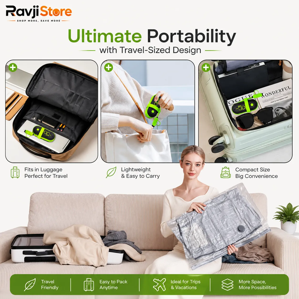 Vacuum Storage Bags Reusable Space Saver Bags with Electric Air Pump – Double Zip Seal - Image 3