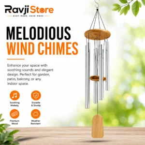 Woodstock Stainless Steel Wind Chimes 65cm Silver – Garden Indoor & Outdoor Décor
