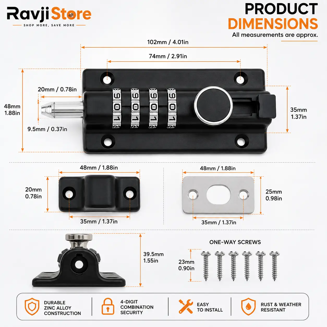 4-Digit Combination Sliding Lock – Keyless Security Pad Bolt for Shed, Gate, Garden & Door - Image 2