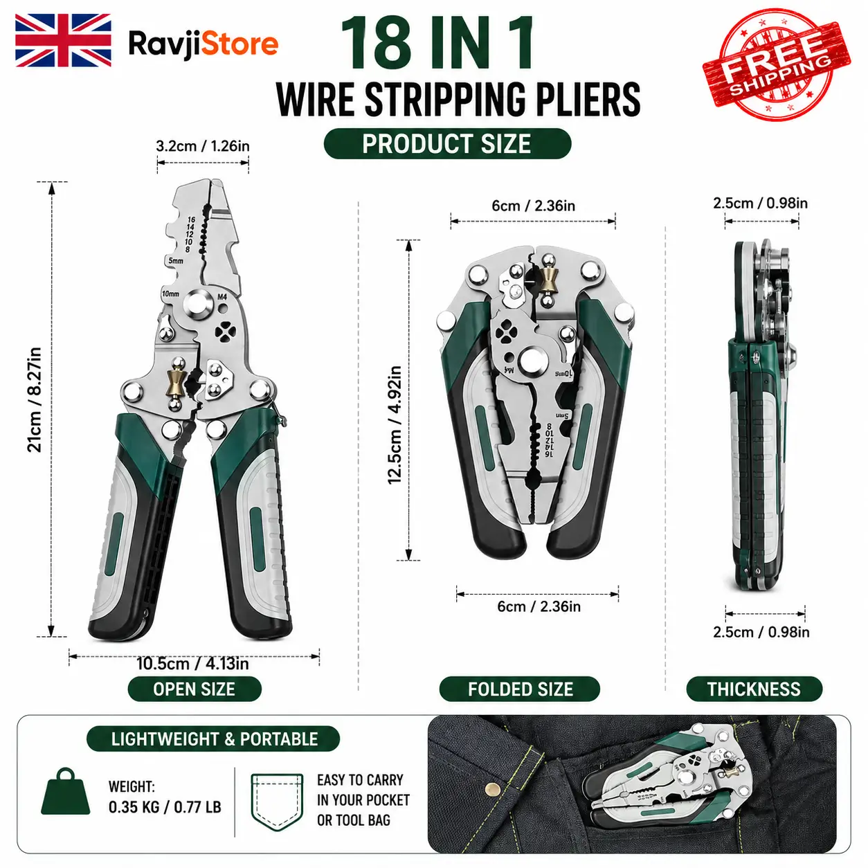 18-in-1 Wire Stripping Pliers Folding Crimping Tool – Electrician Multi Tool - Image 3
